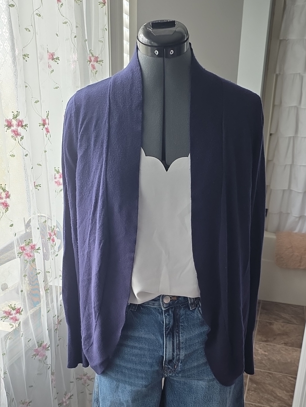 Merona Navy Open-Front Draped Cardigan